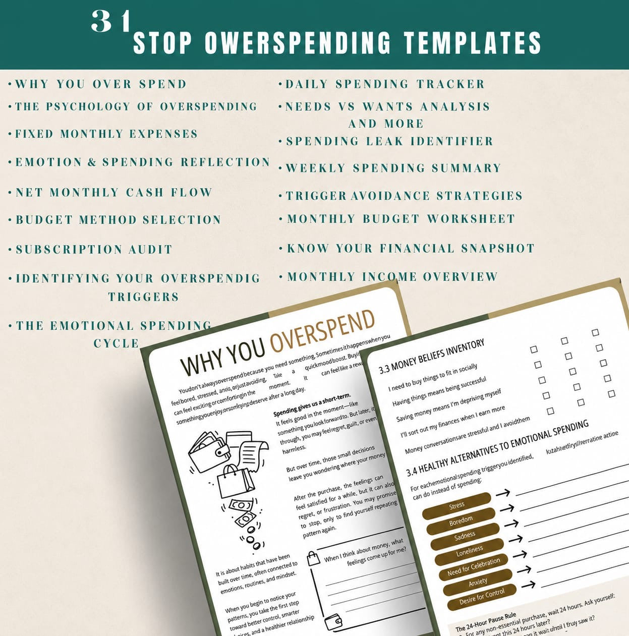 Money Management Bundle | Budget Planner, Savings Tracker & Overspending Habit Workbook✅